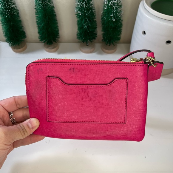 Coach Pink Leather Key Card Zip Wristlet - Picture 3 of 5